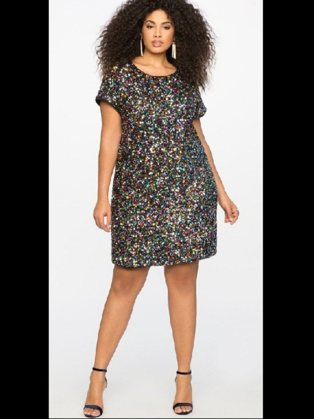 Eloquii Rainbow Sequin Confetti Short Sleeve Shift Mini Dress Sz 18/20